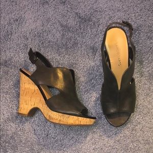 Franco Sarto Black Leather Wedges
